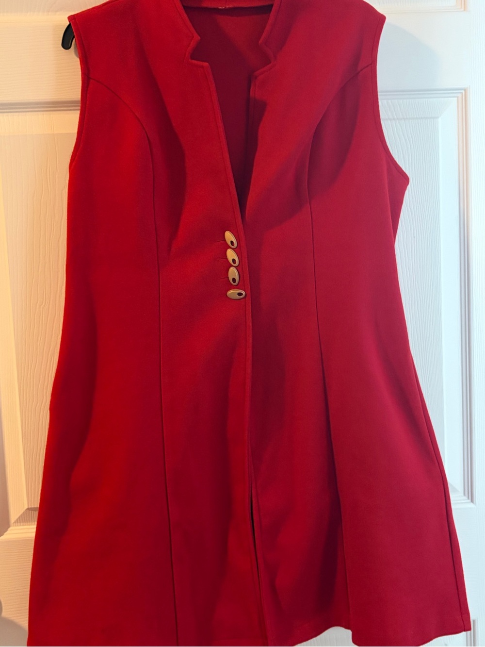 SHEIN Red Sleeveless Longline Vest with Decorative Buttons